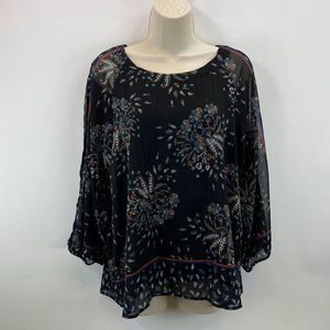 One September Anthropologie Womens Sz M Floral Cold Shoulder Metallic Blouse